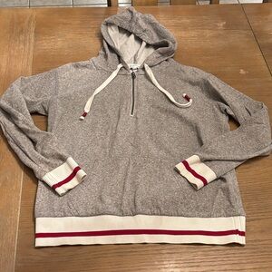 Cozy Heather Gray Hoodie with Red and Cream Details
